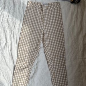 urban outfitters gingham skinny high rise pant size 4 cream beige white coquette